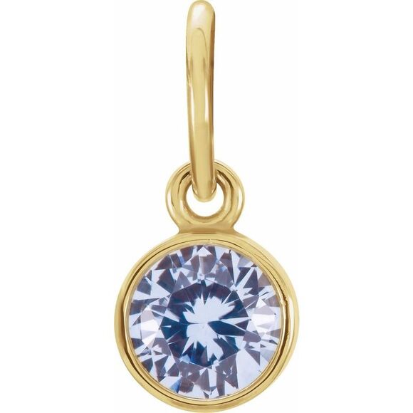 14k Yellow Gold 4mm Imitation Aquamarine Charm or Pendant Enhancer